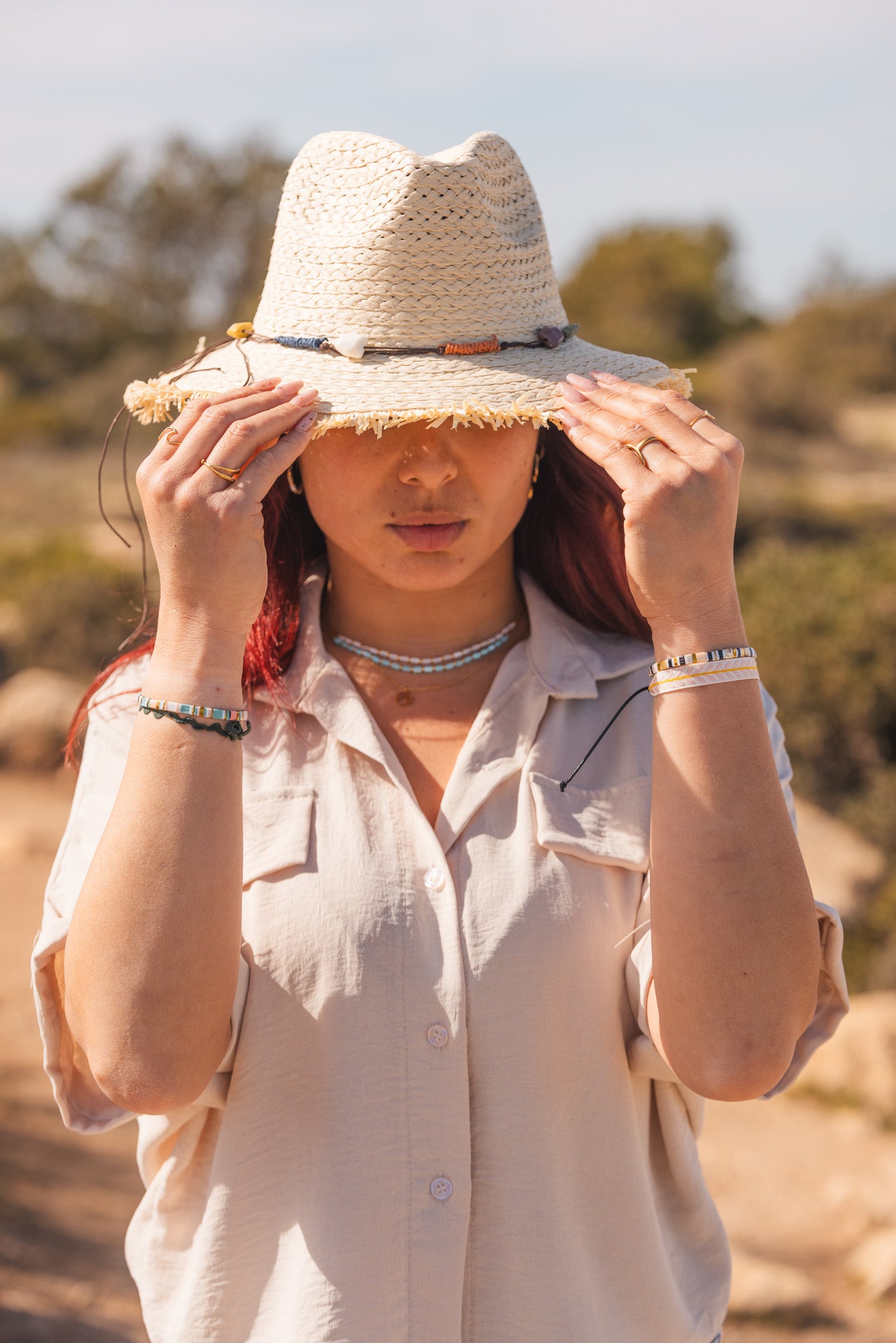 Chapeau De Paille Femme Blanc Motifs Pierre - Vitabohem