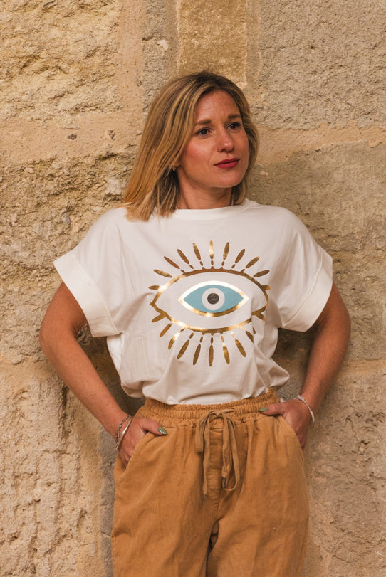 T-Shirt Femme Blanc Œil Doré - Vitabohem