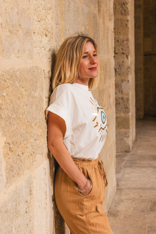 T-Shirt Femme Blanc Œil Doré - Vitabohem