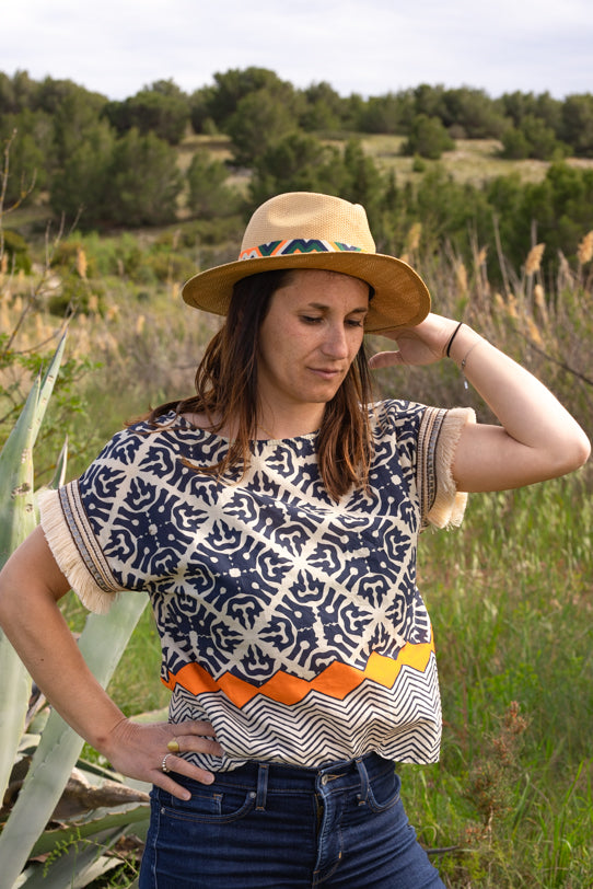 Blouse Femme Bleue à Motifs - Vitabohem